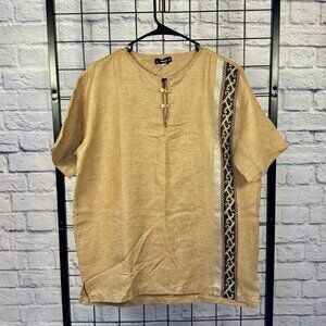 HIJO Men's Traditional Short Sleeve Barong-Inspired Shirt – Size M NWT